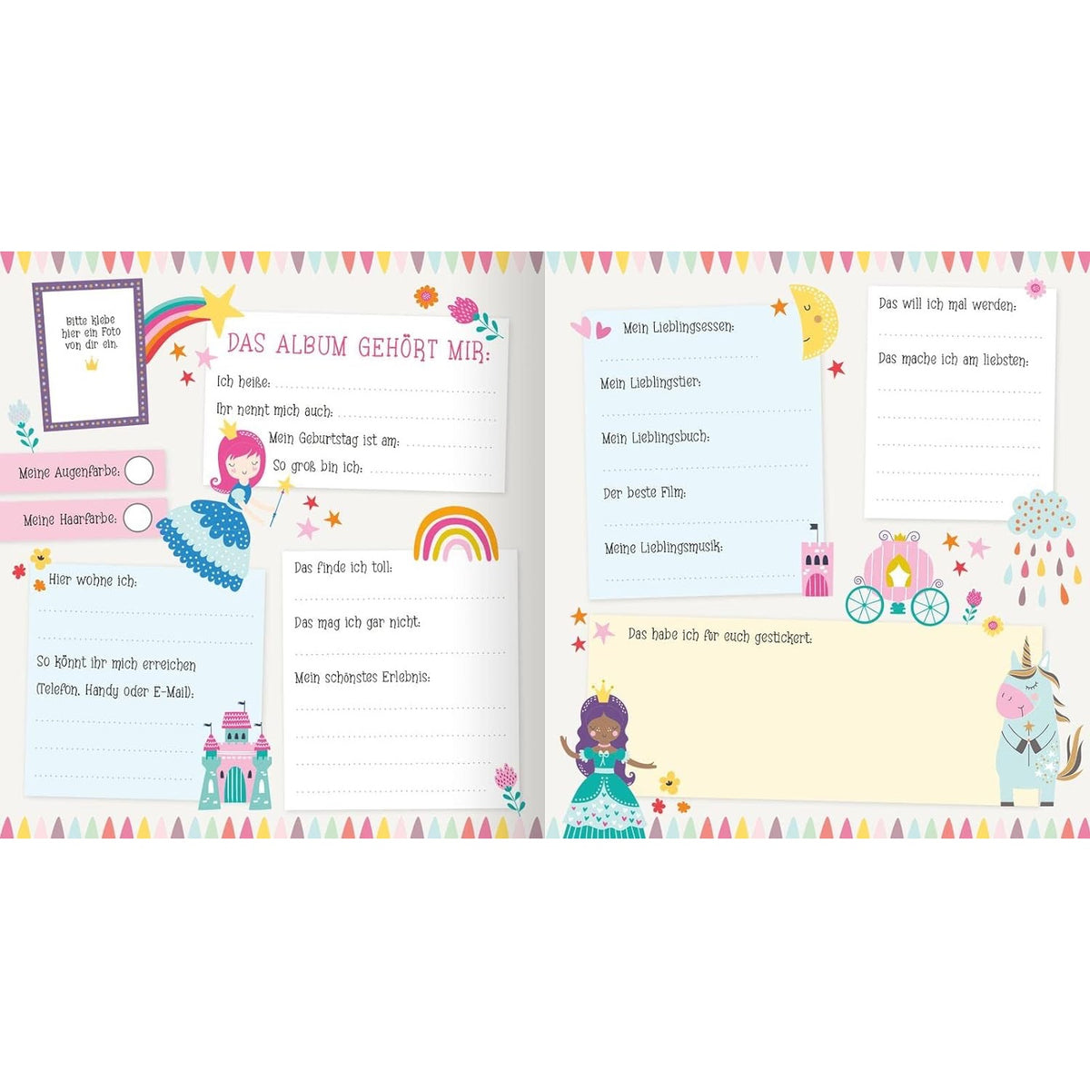 Freundebuch für Mädchen, Prinzessin, Sticker, Kalender, zum Ausfüllen, Ankreuzen und individuell gestalten