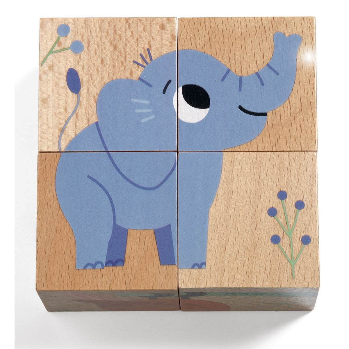 Das DJECO Würfelpuzzle Wild & Co besticht mit den 4 gut greifbaren Puzzleteilen (9 x 9 x 4,5cm) und den süßen Illustrationen. Das Holz ist gut sichtbar und unterstreicht den Naturcharacter des Spielzeugs.