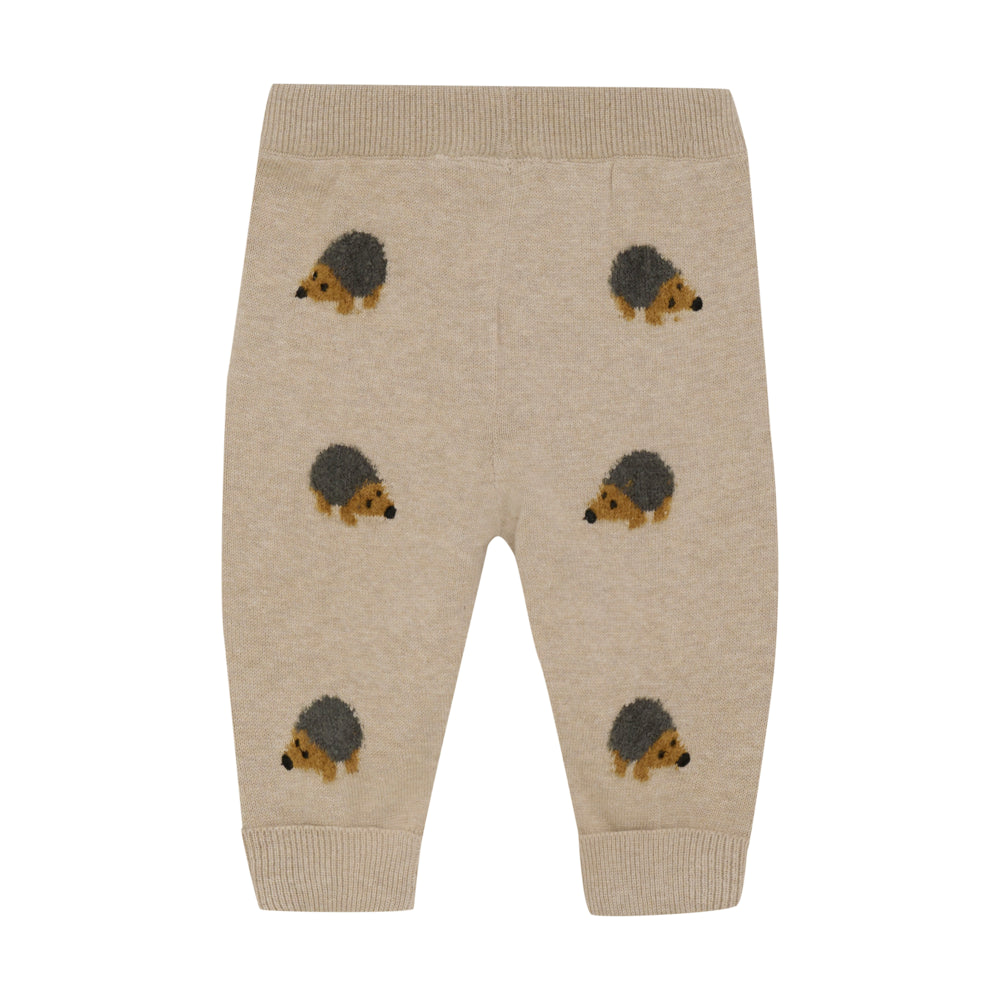 Rückseite der weichen Baby-Strickhose mit Igeln von Minymo – schlicht mit elastischem Bund.