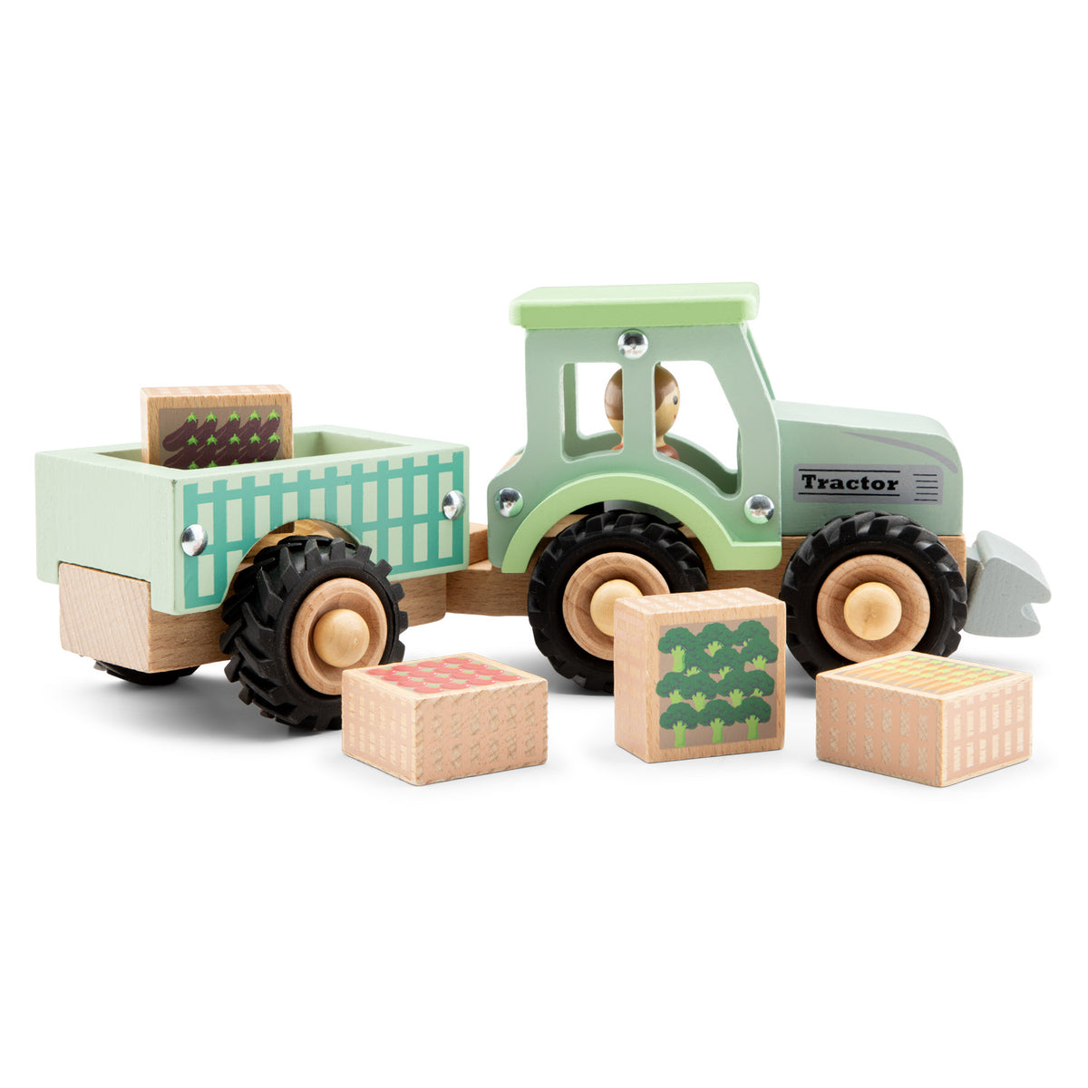 Mit dem Traktor werden Kinderträume wahr!

Erleben Sie die Freude an der Landwirtschaft mit diesem Holzspielzeugtraktor von New Classic Toys. Das Set enthält einen Traktor mit abnehmbarem Anhänger, so dass Kinder den Traktor auch alleine schieben können.