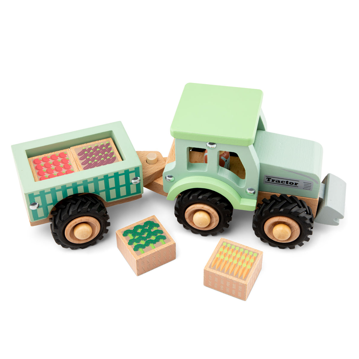 Mit dem Traktor werden Kinderträume wahr!

Erleben Sie die Freude an der Landwirtschaft mit diesem Holzspielzeugtraktor von New Classic Toys. Das Set enthält einen Traktor mit abnehmbarem Anhänger, so dass Kinder den Traktor auch alleine schieben können.
