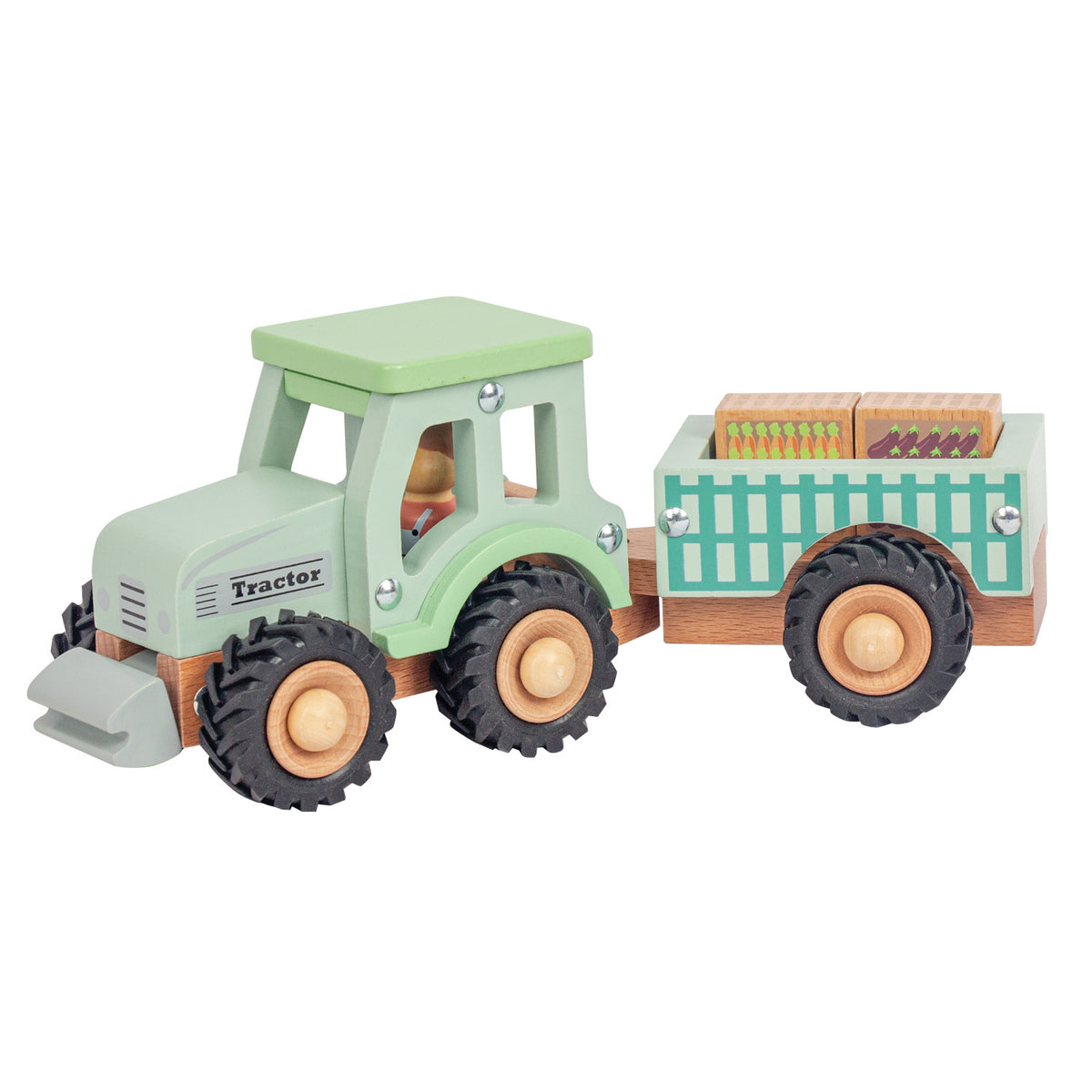 Mit dem Traktor werden Kinderträume wahr!

Erleben Sie die Freude an der Landwirtschaft mit diesem Holzspielzeugtraktor von New Classic Toys. Das Set enthält einen Traktor mit abnehmbarem Anhänger, so dass Kinder den Traktor auch alleine schieben können.
