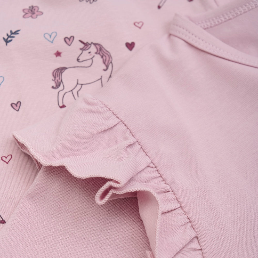 Nahaufnahme Pyjama von Minymo in rosa mit Einhörnern