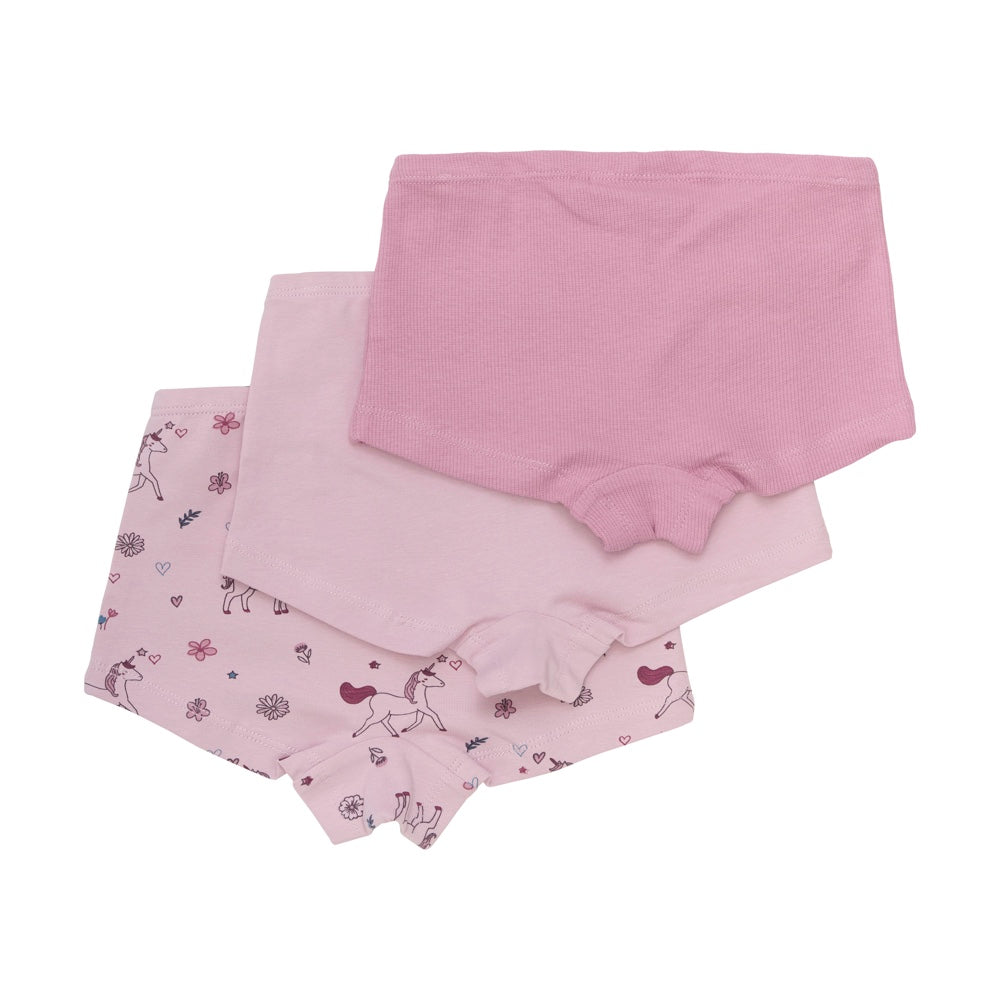 Das Paket besteht aus einer Variante mit Einhorndruck und zwei unifarbenen Unterhosen. Die Unterhose ist im Hipster-Shape gefertigt und besteht aus einer weichen Baumwollmischung, die ein super angenehmes Tragegefühl bietet. Rückseite