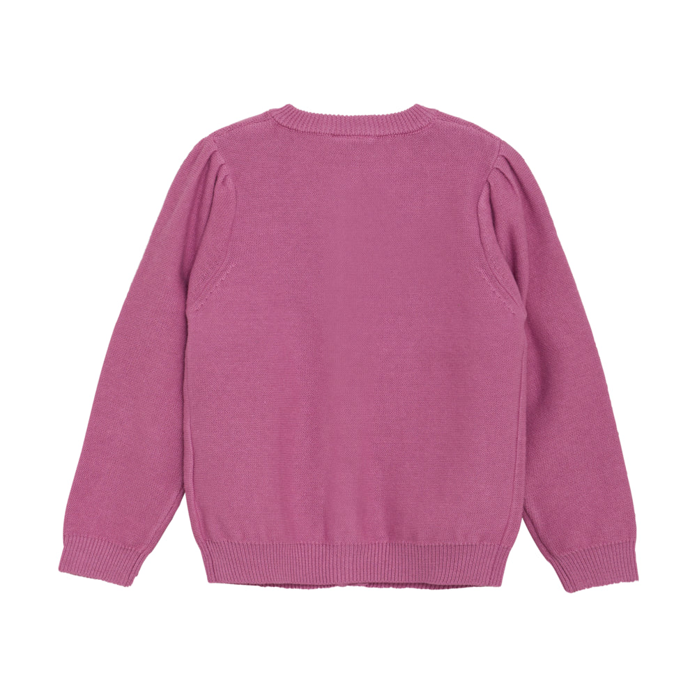 Rückseite: Cardigan in rosa (mauve orchid) von Minymo mit Lochmuster