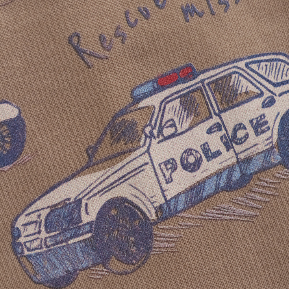 Nahaufnahme: Polizeiauto-Aufdruck, braun
