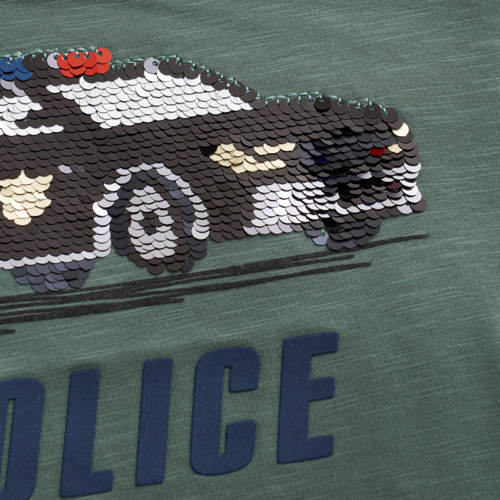 Langarmshirt mit Polizei-Wischmotiv aus Pailetten | Dark Forest | dunkelgrün | Minymo
