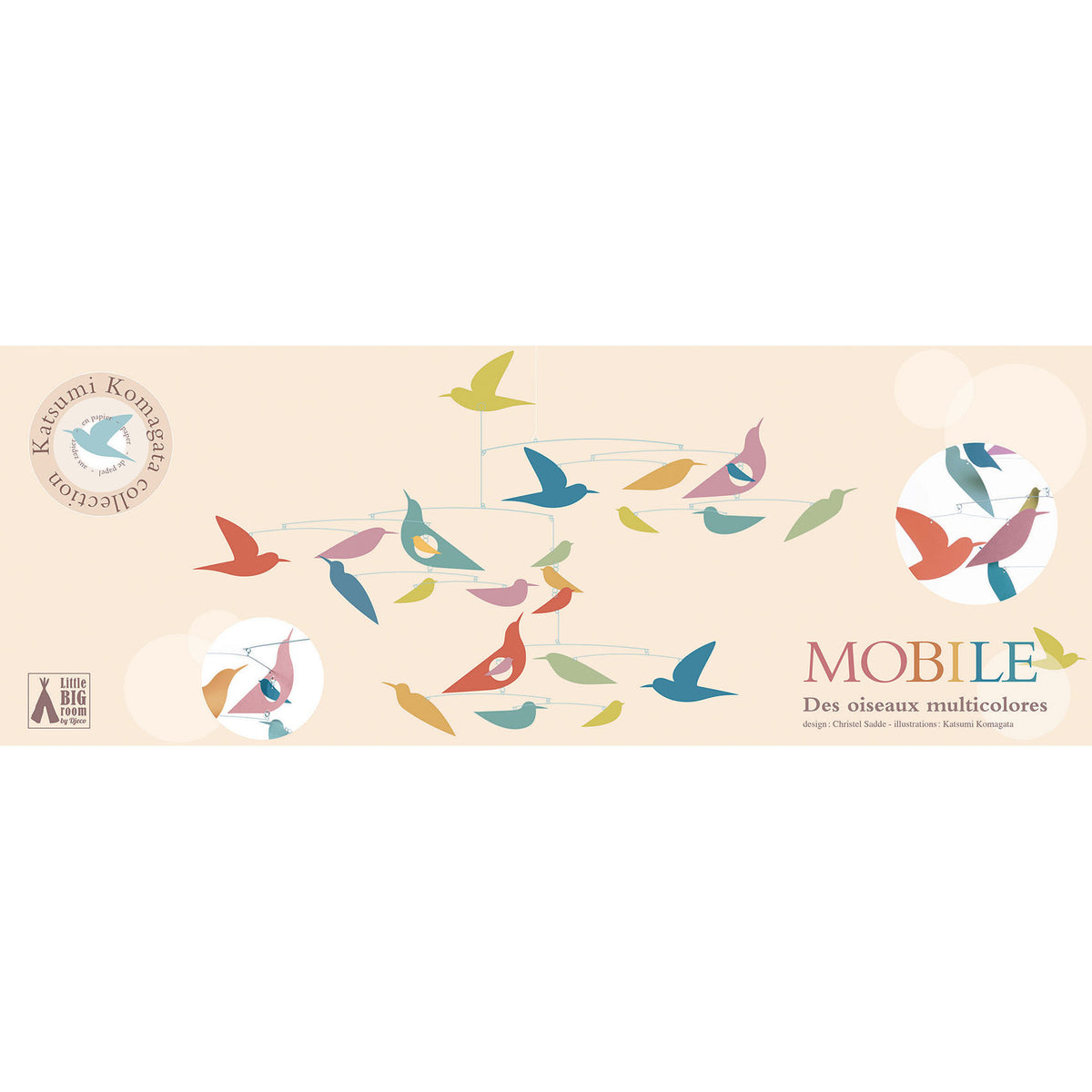 Bunte Vögel - Mobile aus Papier von Djeco Großes und sehr leichtes Mobile mit fliegenden bunten Vögeln. 