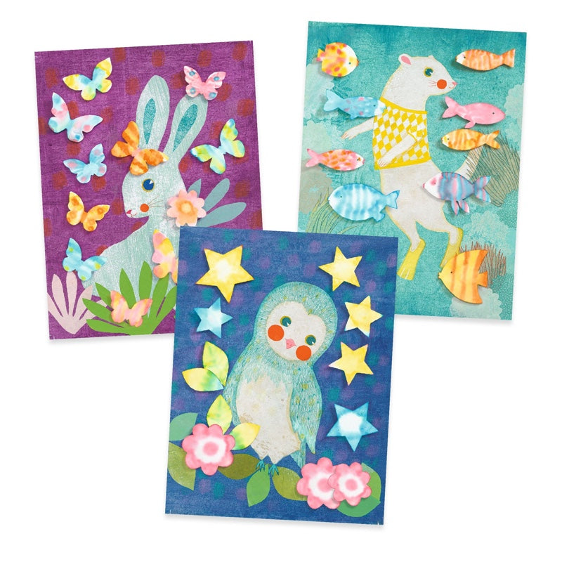 ine erste, neuartige Erfahrung für Kinder ab 3 Jahren. Das Kind trennt eine Form aus dem Vliespapier und legt es auf das Löschpapier. 