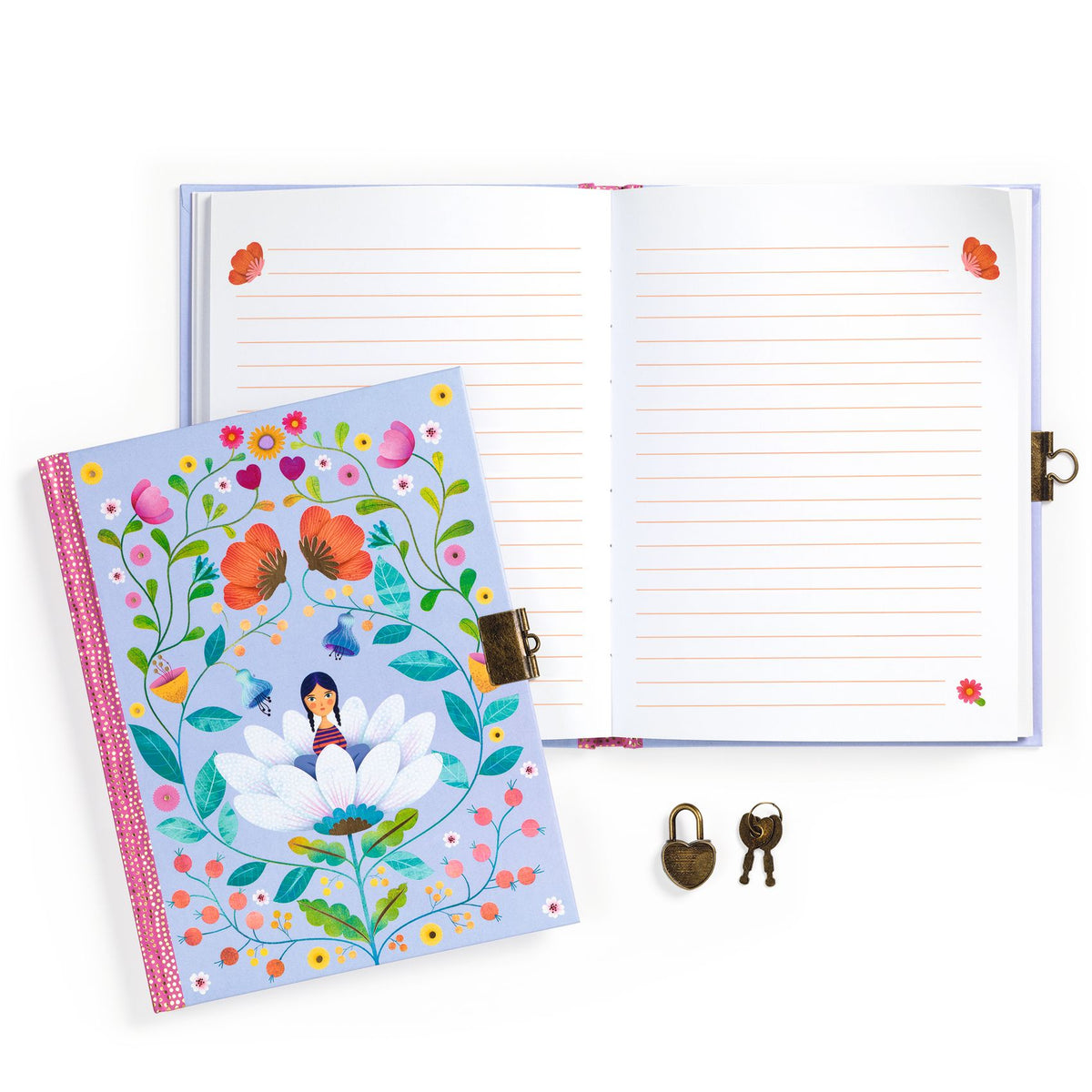 Ein geheimes Notizbuch mit hübschen zarten und frühlingshaften Illustrationen, um alle Geheimnisse aufzuschreiben und zu zeichnen. Das Notizbuch besteht aus 88 linierten Seiten, die alle mit kleinen Zeichnungen illustriert sind. 