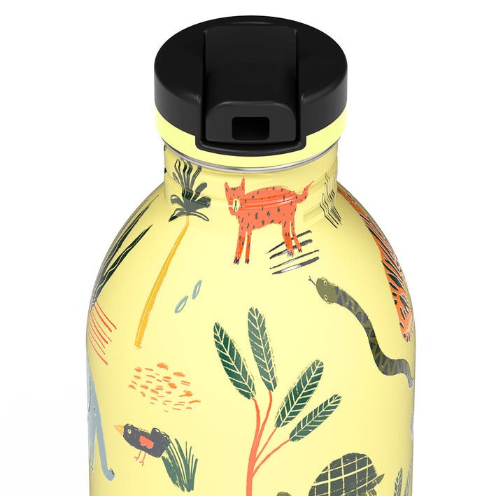 24bottles kids flasche detail tiere, gelber Hintergrund