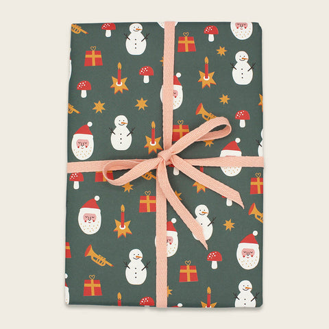 Geschenkpapier Weihnachtssymbole grün |  ava & yves