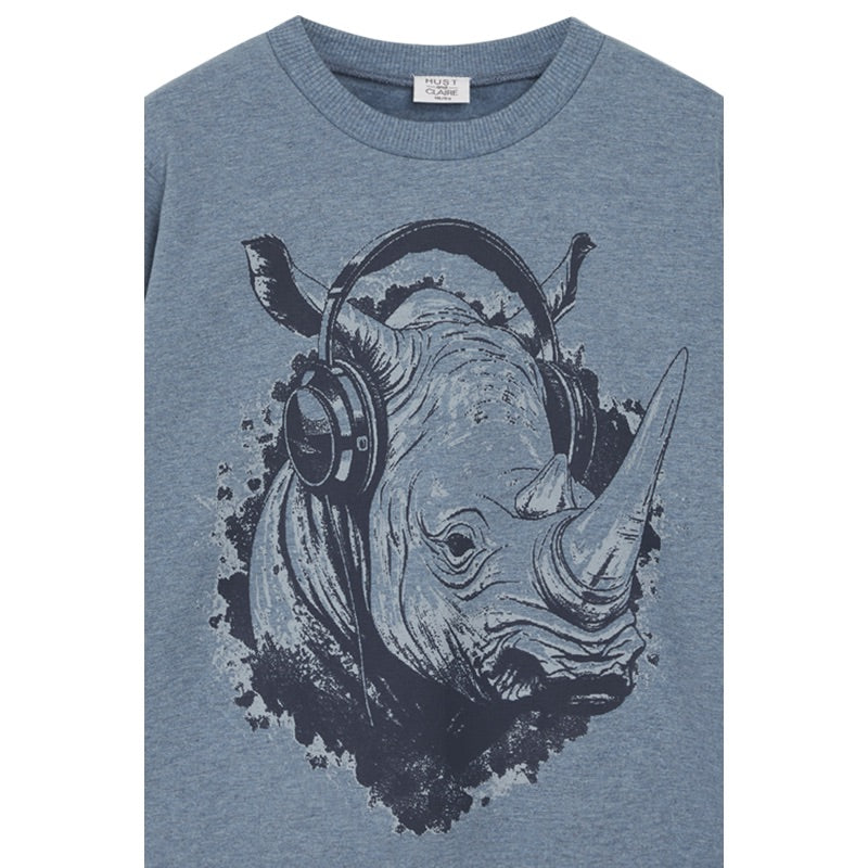 sweatshirt, sweater, pullover mit Nashorn-Motiv und Kopfhörer