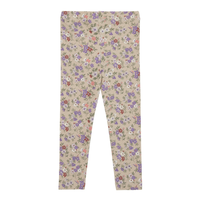 Rückseite der Leggings in der Farbe Cement zeigt den floralen Print und den elastischen Bund. Schlichte Rückansicht ohne zusätzliche Details.