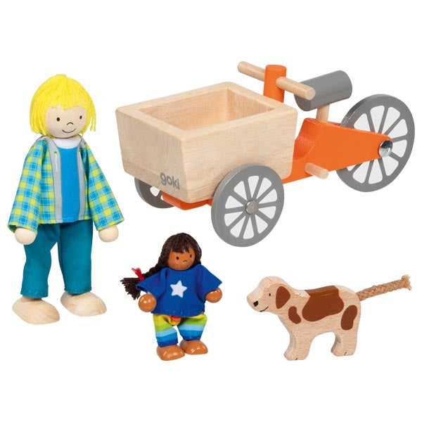 Mini-Lastenrad mit Biegepuppen – Fantasievolles Zubehör fürs Puppenhaus

Das originalgetreue Lastenrad im Mini-Format bringt Bewegung in die Puppenhaus-Spielwelt! Mit zwei Biegepuppen und einem Hund bietet es unzählige Möglichkeiten für fantasievolle Spielszenarien und fördert Rollenspiele auf spielerische Weise.

Warum Rollenspiele wichtig sind
Das Lastenrad regt Kinder dazu an, Geschichten zu erfinden, Alltagssituationen nachzuspielen und soziale Interaktionen zu üben. Es ist die perfekte Ergänzung für Pu