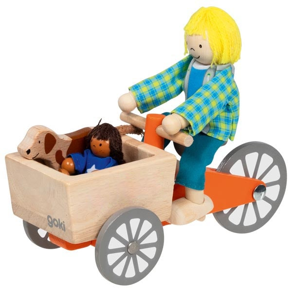 Lastenfahrrad mit 2 Biegepuppen und Hund | Goki