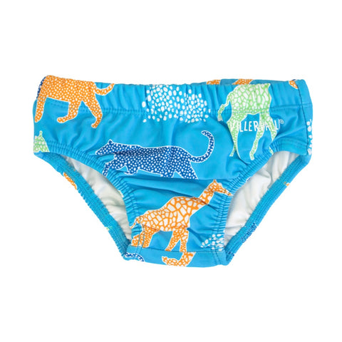 Baby-Badewindelshorts von Villervalla Beschichtetes Futter und enge Passform mit Gummizug an Beinen und Taille. UV-schützender Stoff.