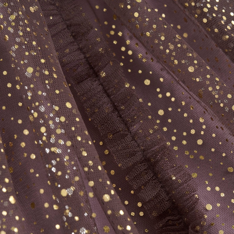 Wunderschöner Tüllrock von creamie mit viel Weite und goldenen Punkten. Farbe: sea fog (magenta), Nahaufnahme Details