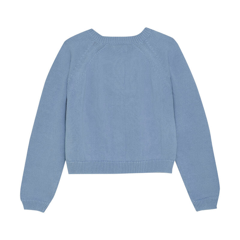 Leichter Creamie Cardigan aus 100% GOTS-zertifizierter Bio-Baumwolle, mit klassischer Passform, Knopfleiste und weichem Strickstoff. Rückseite