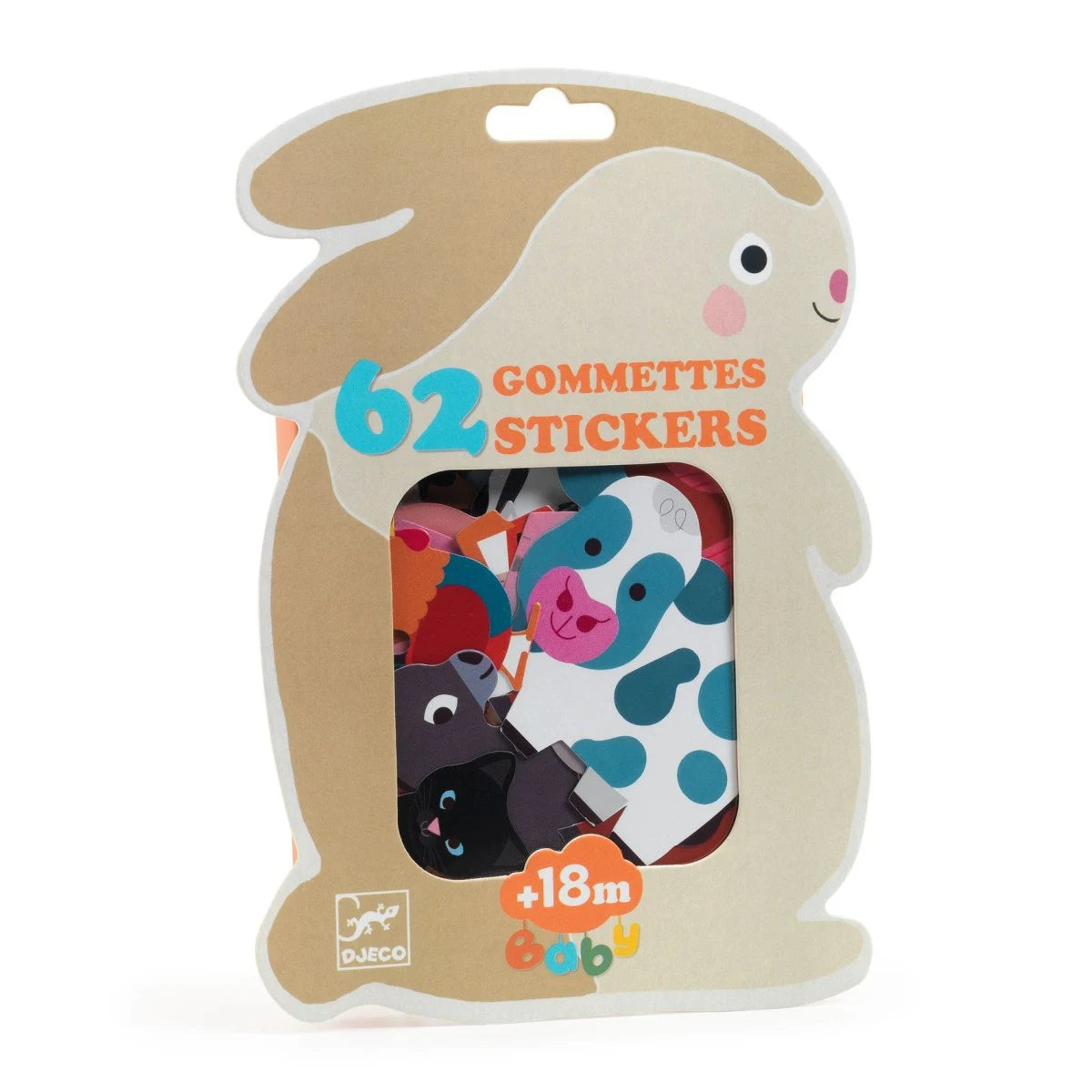 Sticker Hase, Tiere, Kuh, Bauernhof Perfekt für kleine Entdeckerhände! Diese liebevoll gestalteten "Ersten Aufkleber" von Djeco sind speziell für Kinder ab 18 Monaten gemacht. In einer praktischen, durchsichtigen Box warten 62 große Tieraufkleber darauf, entdeckt und geklebt zu werden. Dank der dicken Pappe und vorgestanzten Rückseite können Kleinkinder die Sticker ganz einfach selbstständig ablösen – ohne Hilfe von Erwachsenen.