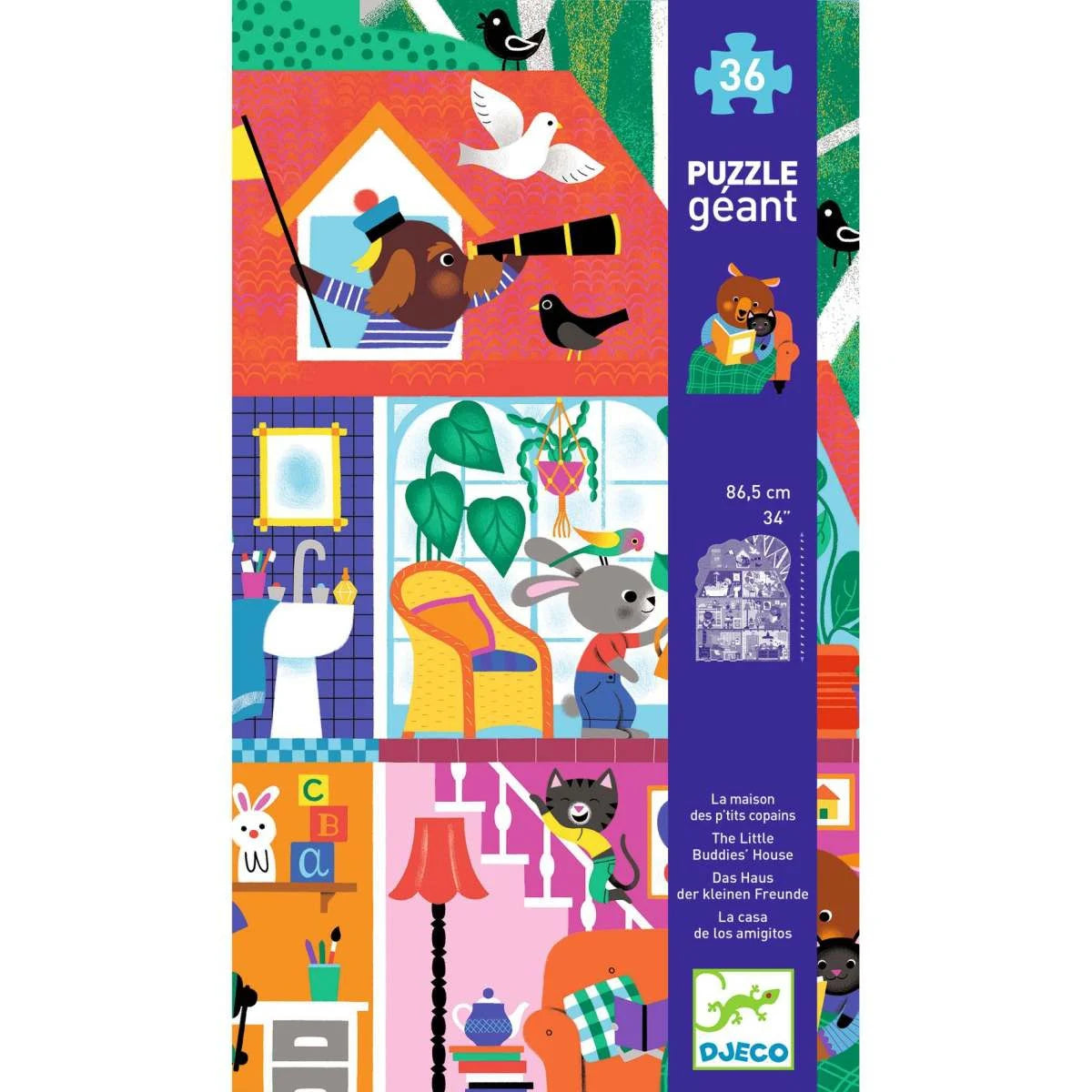 Bodenpuzzle: Das von Haus von Djeco

Willkommen im Haus der Freunde! Hier wird gespielt, gekocht, gebastelt, gegärtnert, gesungen beim Baden, gelesen ... Ein riesiges, bequemes Haus, voll mit Überraschungen und fröhlichen Szenarien.