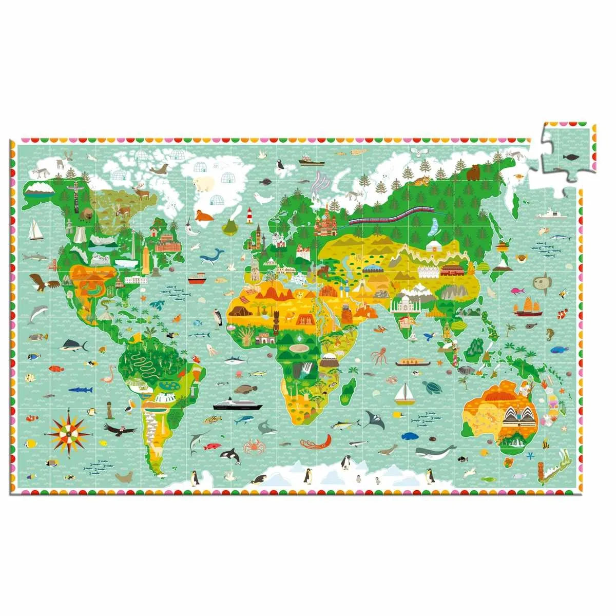 Weltkarte puzzle 200 Teile Das Puzzle Around the World von Djeco schafft es, Lernen und Spaß zu verbinden. Kinder ab 6 Jahren puzzeln aus insgesamt 200 Teilen eine ganz besondere Weltkarte. Das erfordert feinmotorisches Geschick und Konzentration, denn das Puzzle ist farbenfroh und detailreich gestaltet.