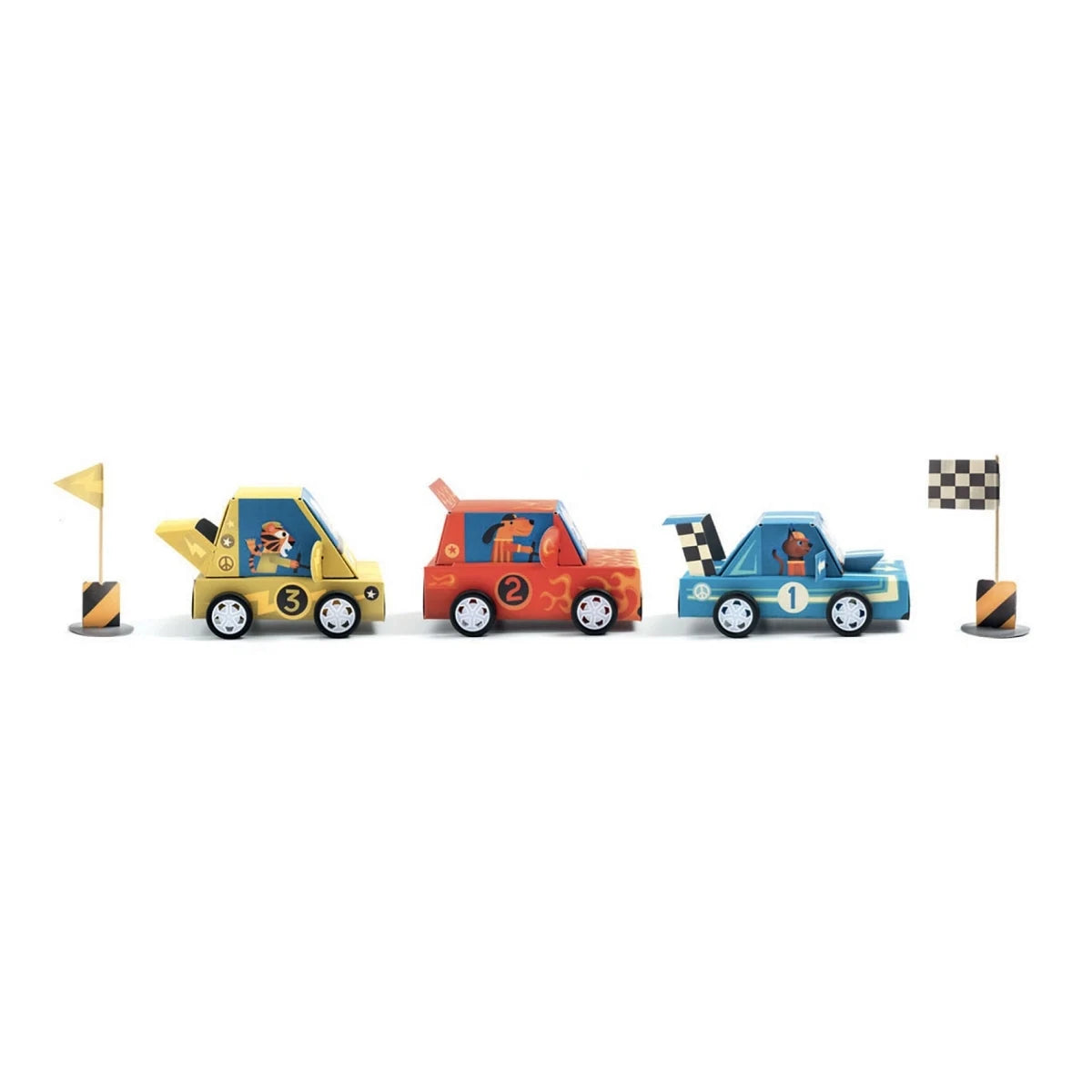 Bereit für das große Rennen? Mit diesem Do-it-yourself Bastelset bauen Kinder drei coole Rennwagen und lassen sie in spannenden Grand Prix- und Rallye-Rennen gegeneinander antreten! Einfach falten, zusammenstecken und losfahren – ein kreativer Bastelspaß mit echtem Spielwert.