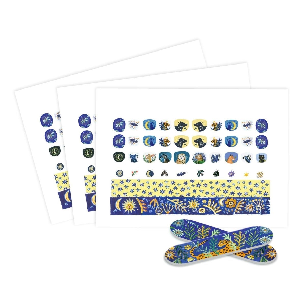 DJECO Nagelsticker-Set Mondlicht in der Originalverpackung – kindgerechte Nagelsticker mit phosphoreszierenden Nachtmotiven, ideal für kreative Fingernägel ohne Nagellack.