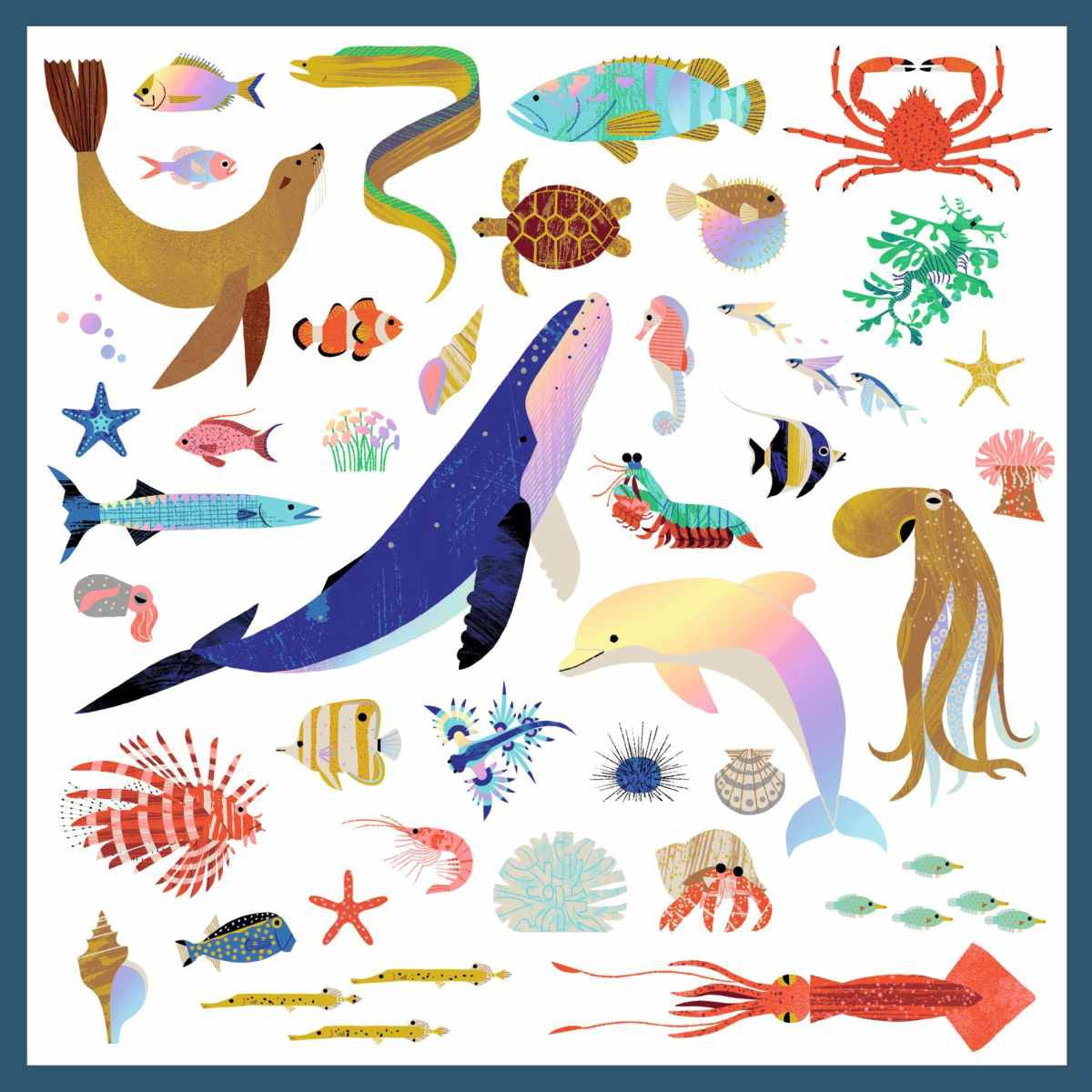 Dieses schöne Ocean Sticker Set von DJECO ist nicht nur toll anzusehen, sondern bereitete auch Freude beim Bekleben verschiedenster Drucksorten.  So können Hefte, Bücher, Zeichnungen, Briefe und Freundschaftsbücher verziert werden und somit das eigene Werk verschönern. Der Kreativität sind hier keine Grenzen gesetzt. Fische, Meerestiere, Schildkröten, Hammerhai,. Seepferdchen, Krabben, Krebse, seelöwen, robben, tentakel, 