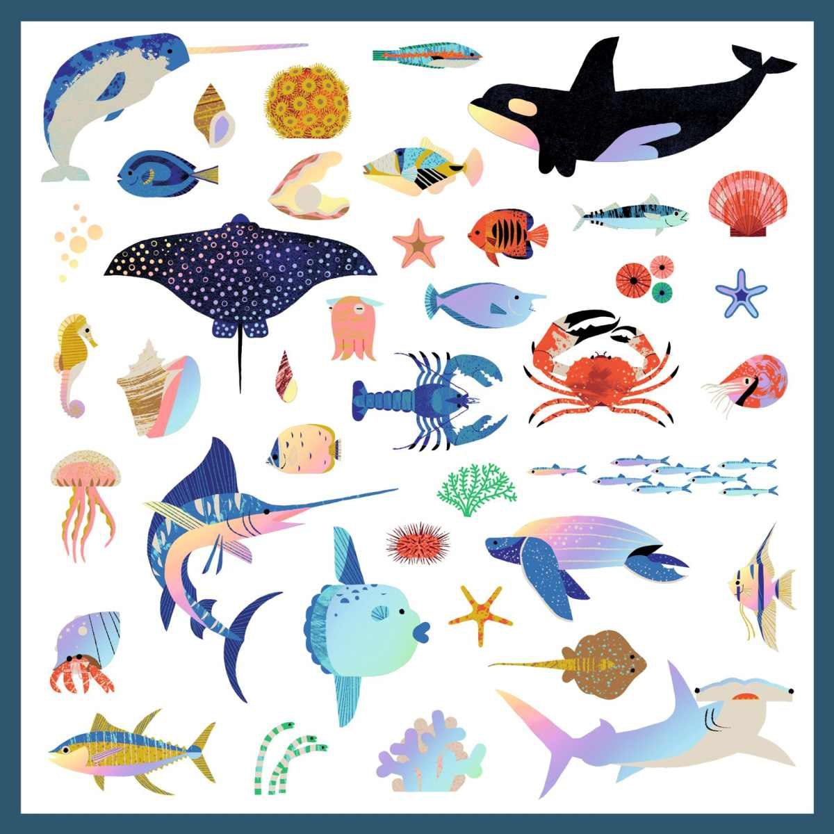 Dieses schöne Ocean Sticker Set von DJECO ist nicht nur toll anzusehen, sondern bereitete auch Freude beim Bekleben verschiedenster Drucksorten.  So können Hefte, Bücher, Zeichnungen, Briefe und Freundschaftsbücher verziert werden und somit das eigene Werk verschönern. Der Kreativität sind hier keine Grenzen gesetzt. Fische, Meerestiere, Schildkröten, Hammerhai,. Seepferdchen, Krabben, Krebse, Tintenfische