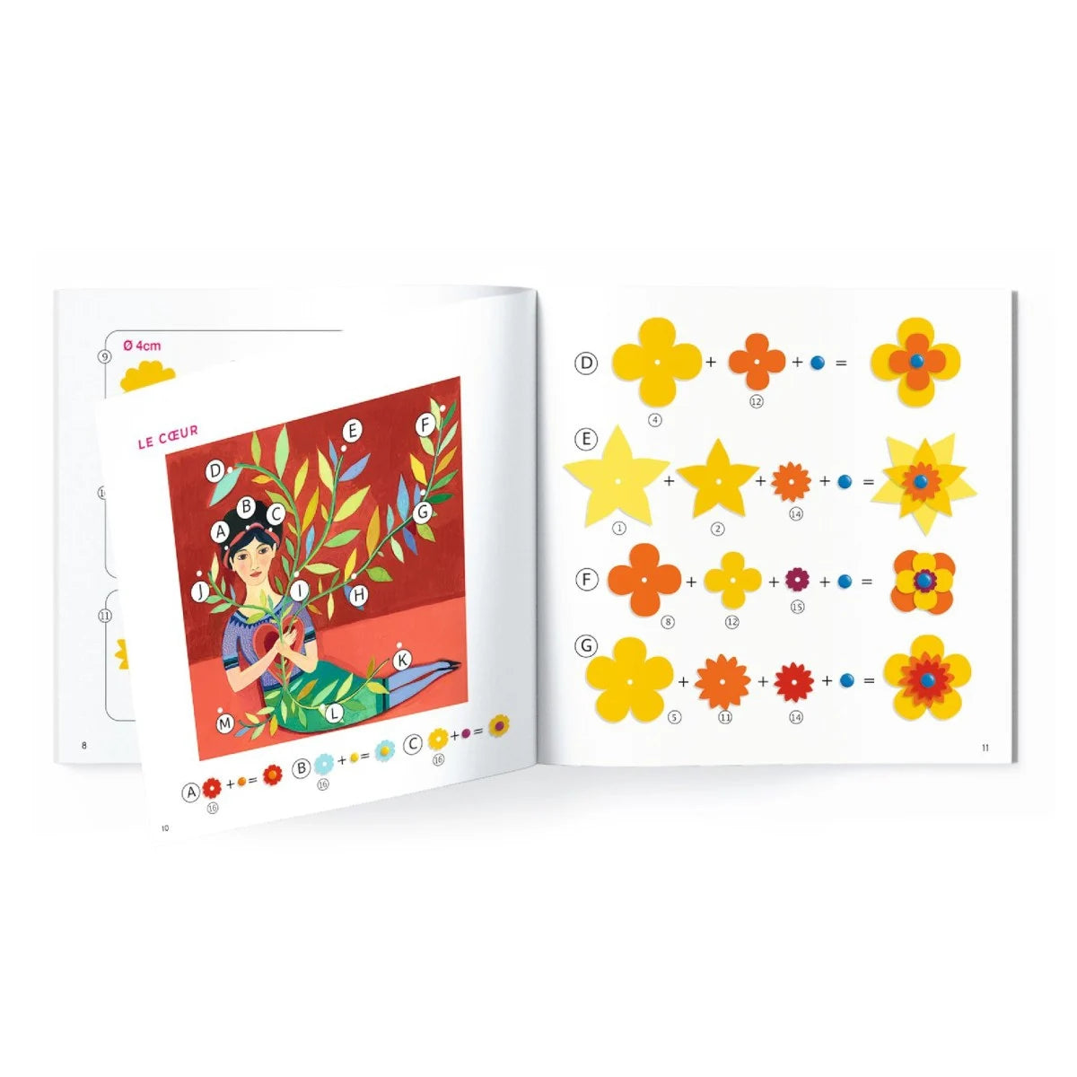 Anleitung. Djeco Kreativset inspiriert von Frida Kahlo, 3D-Bilder gestalten mit Papierblumen, geeignet für Kinder und Erwachsene ab 7 Jahren, inkl. Infos über die Künstlerin.