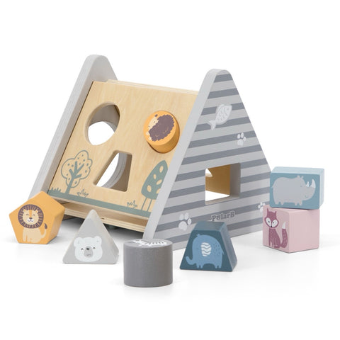 Formen-Sortierspiel mit Tieren auf den Figuren aufbemalt