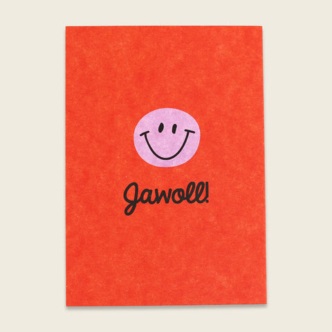 Postkarte rot mit Aufdruck "Jawoll!"