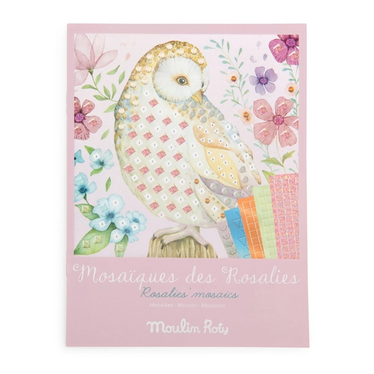 Eule Moasik rosa Glitzer , Anleitungsheft