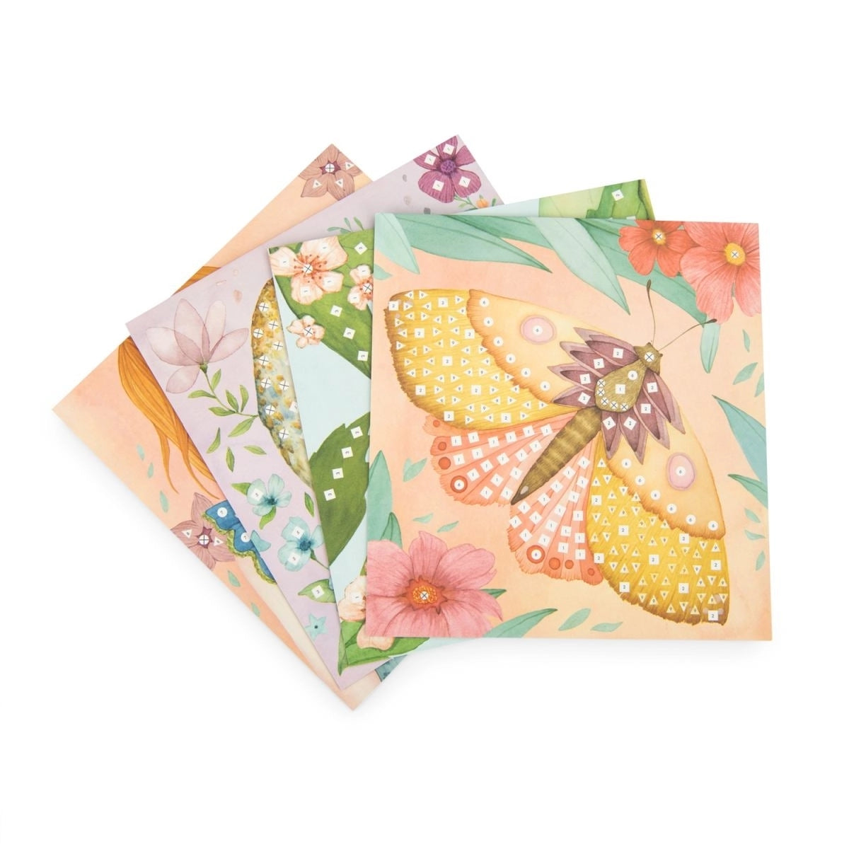 Eule Moasik rosa Glitzer Schmetterling, Anleitungsheft, Mosaiksteinchen zum Aufkleben mit Zahlen