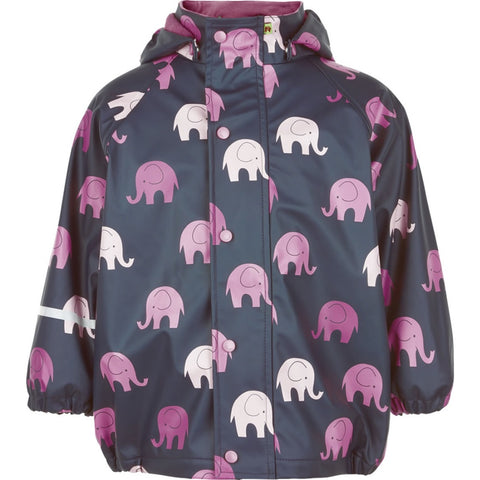 Regenjacke gefüttert mit Fleece | navy mit lila Elefanten | CeLaVi