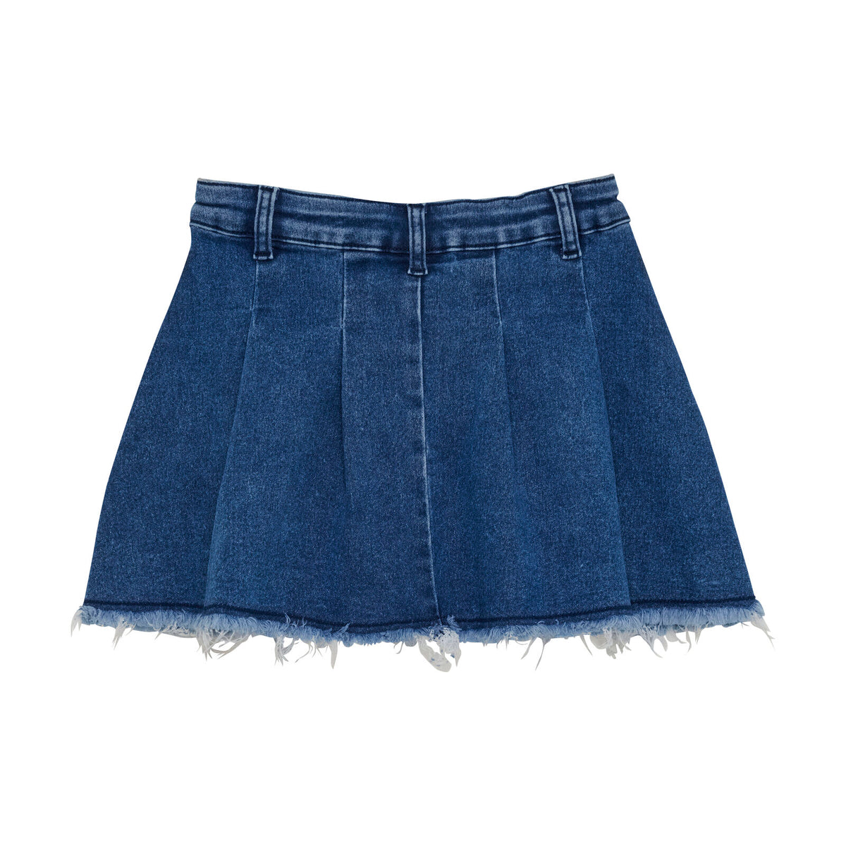 Der Rock ist in einem schönen jeansblau erhältlich. Er hat ein Bündchen mit einem Knopf und einem Reißverschluss zum öffnen. Der Rock ist lässig am Saum ausgefranst. Ein cooler Rock für jede Jahreszeit