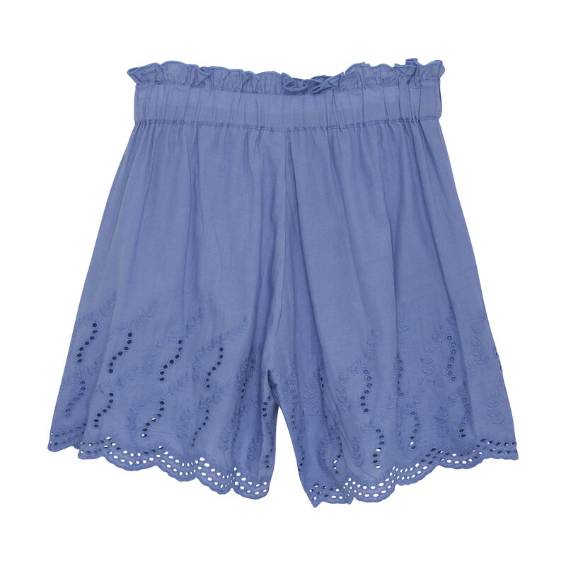 Genieße den Sommer in dieser weichen, blauen Short mit schönem Lochmuster. Sie ist die perfekte Wahl für ein entspanntes Outfit!