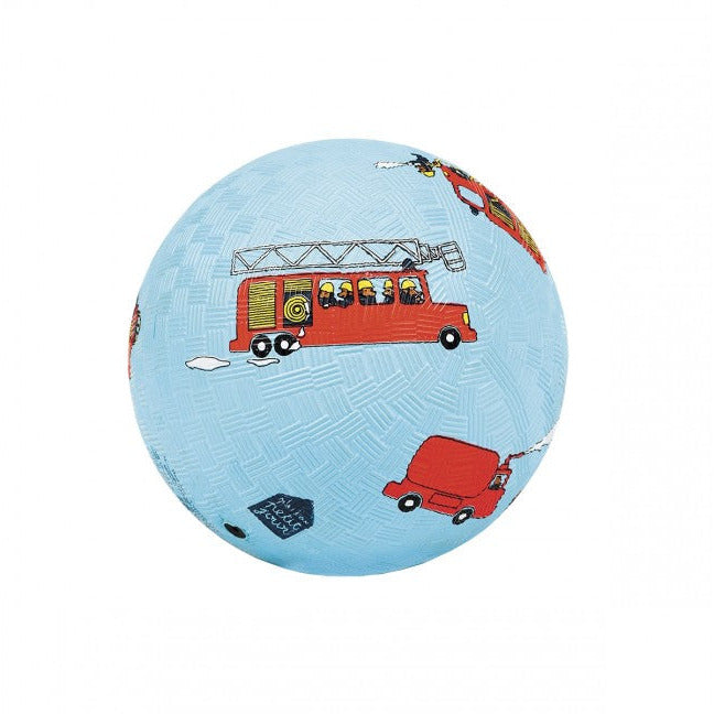 kleiner Naturkautschukball von Djeco mit Feuerwehrmotiv