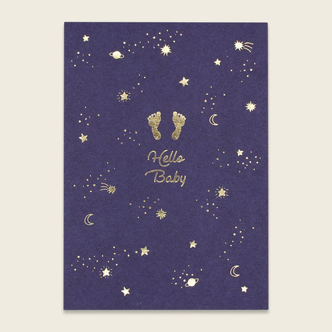 Postkarte mit Goldeffekten Sterne und Planeten "Hello  Baby" | ava & yves