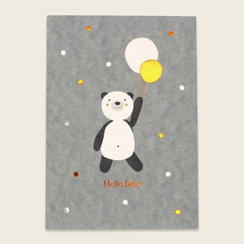 Postkarte Panda mit Luftballons mit Kupferfolie – Hello Baby | ava & yves