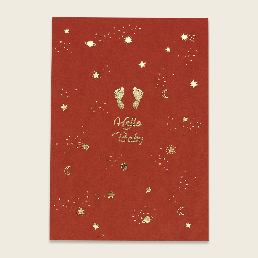 Postkarte mit Goldeffekten Sterne und Planeten "Hello  Baby" | ava & yves