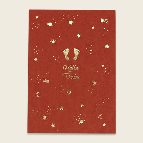 Postkarte mit Goldeffekten Sterne und Planeten "Hello  Baby" | ava & yves