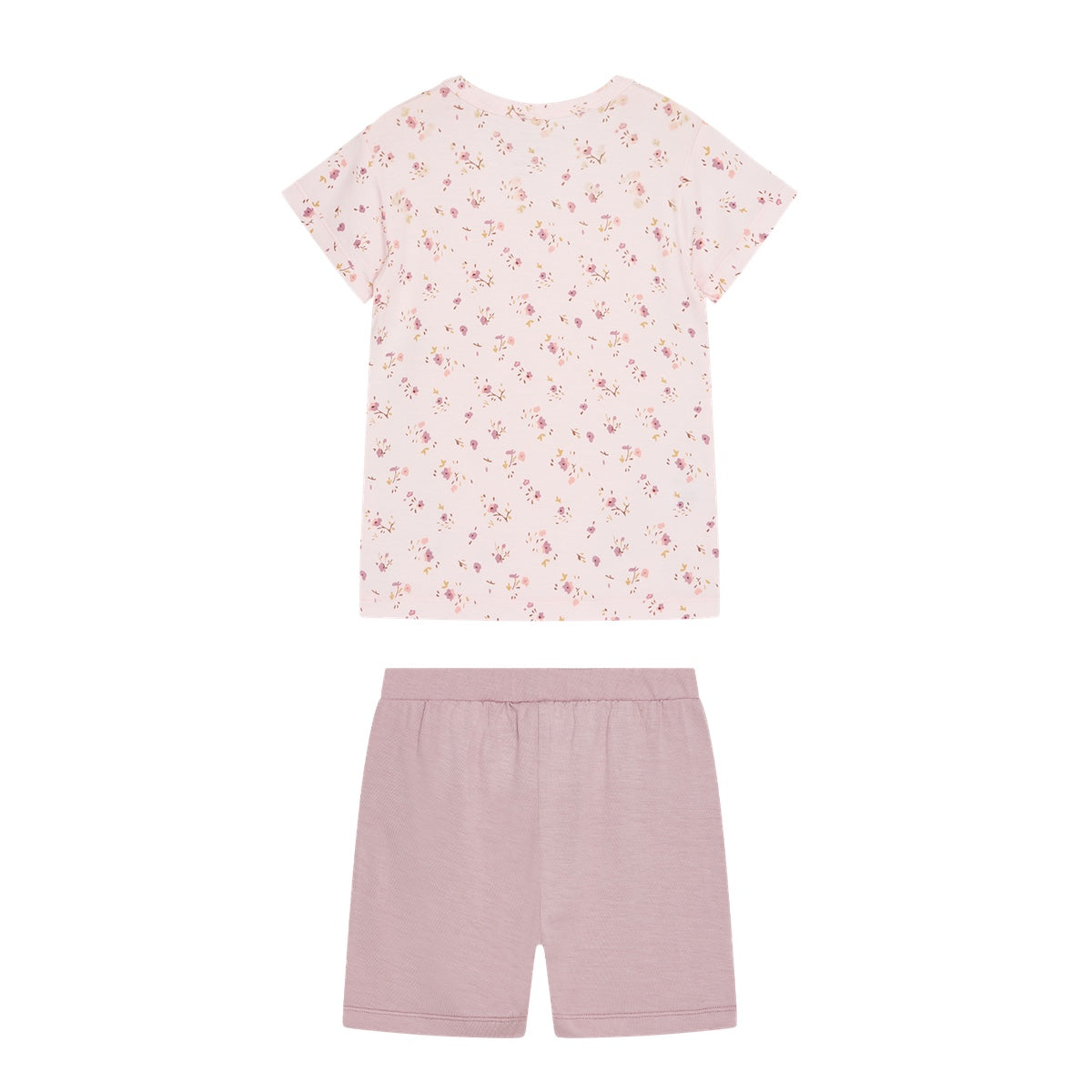 Mädchen Pyjama, Blumen in Rosa und Short in Flieder. Ein besonderes Highlight ist das liebevoll gestaltete Shirt: Detailreich gezeichnete Blumen zieren den Stoff und machen es zu einem echten Hingucker. Durch sein stilvolles Design lässt es sich auch perfekt mit Jeans oder Shorts kombinieren – ein Pyjama, der auch am Tag eine tolle Figur macht!