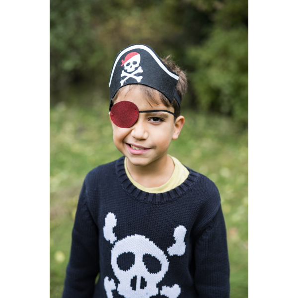 Die perfekte Ergänzung für die Verkleidungskollektion jedes Kindes: Glitzer-Augenklappe und Piratenhut!