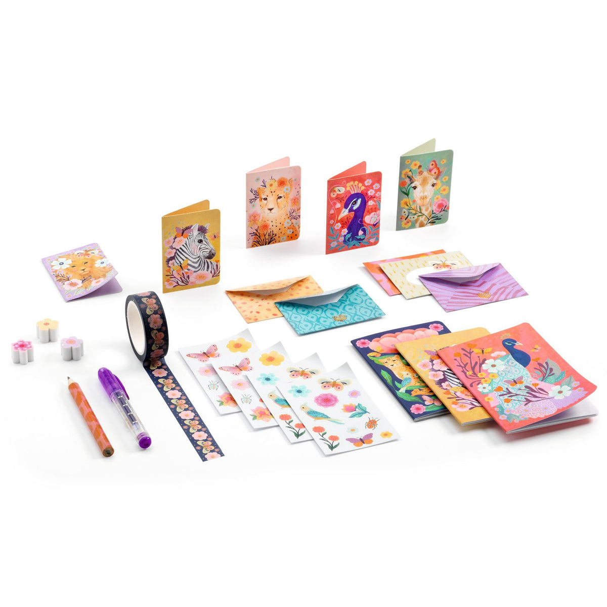 briefpapier, geschenksset, papierset, tape, stift, blöcke, sticker, kleine Karten, Umschläge