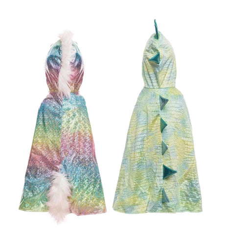 Dieser wendbare Einhorn-Drachen-Umhang ist der ultimative Fantasy-Umhang! Bold hellen Farben der wunderschönen aqua blau, lila und rosa, mit glänzenden Metallic…