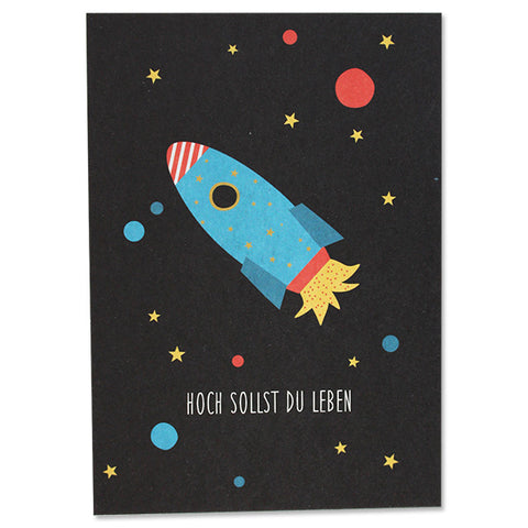 Postkarte /Rakete schwarz "Hoch sollst du leben" | ava & yves