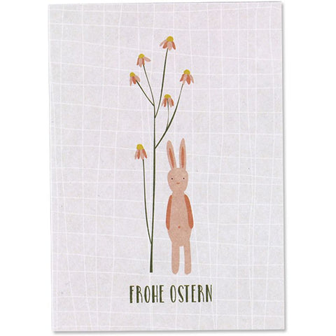 Postkarte Hase mit Blüten, rosa Frohe Ostern