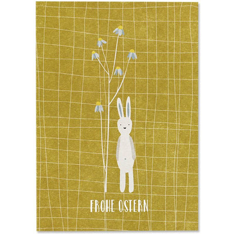 Postkarte Hase mit Blüten, Senf - Frohe Ostern | ava & Yves